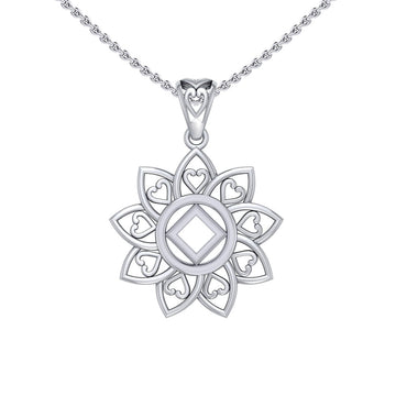 The Flower of Unity with NA Recovery Symbol Sterling Silver Pendant